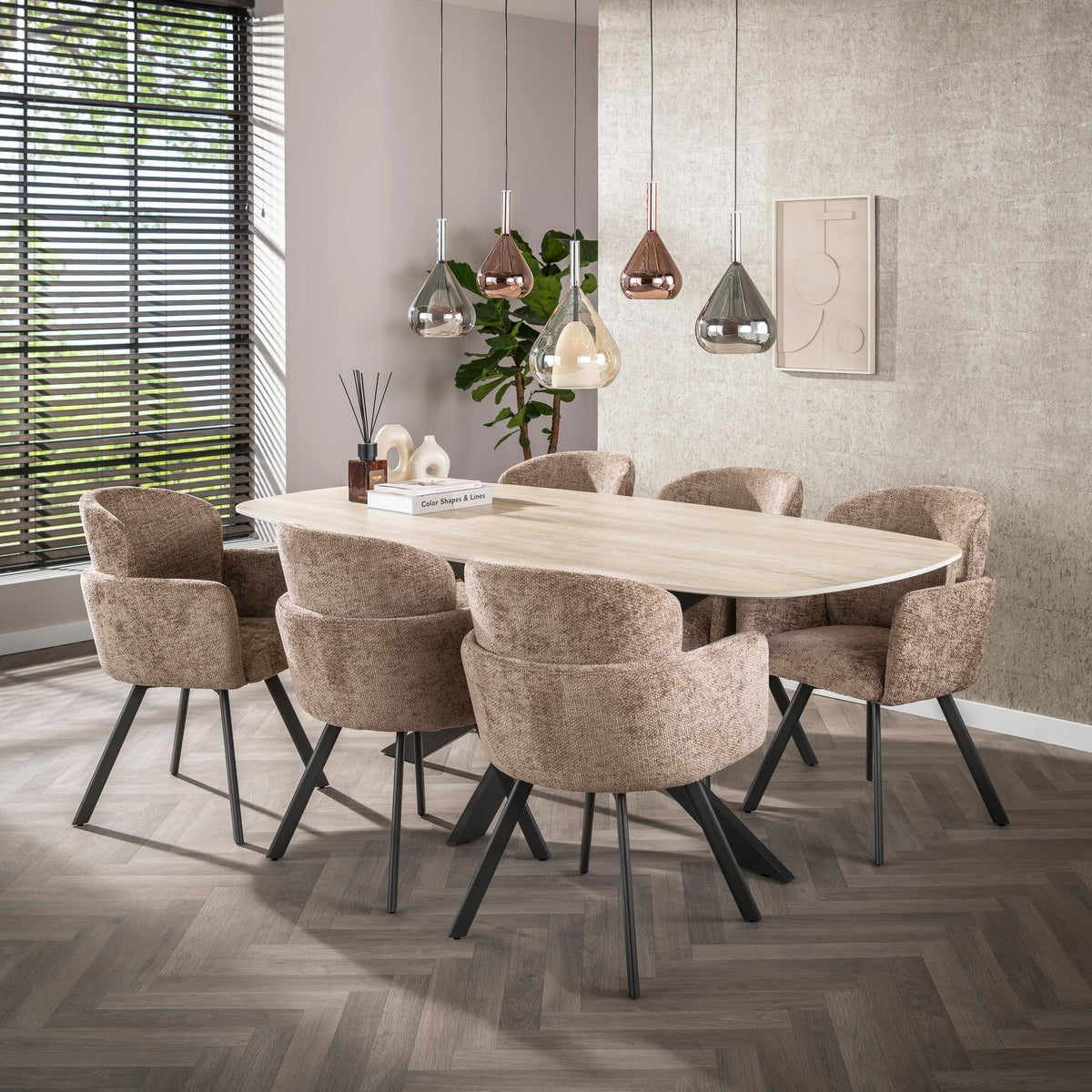ROMANO CROSS Esstisch 215cm dänisch oval / 3D Keramik travertin