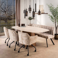 ROMANO CENTRO Esstisch oval Keramik weiß Travertinoptik 215cm