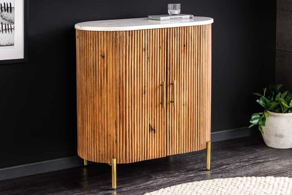TRES CHIC  Massives Sideboard  75cm braun Mangoholz weiß Marmor gold Metall