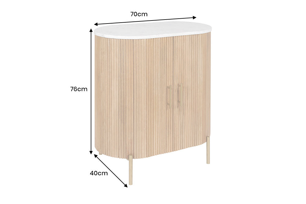 TRES CHIC  Massives Sideboard  75cm braun Mangoholz weiß Marmor gold Metall