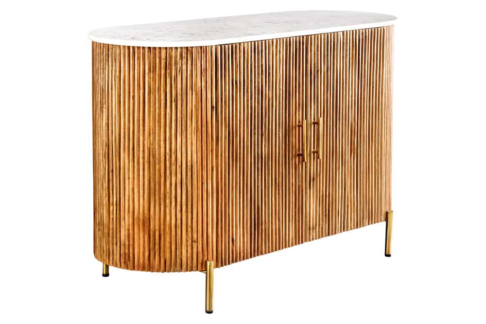 TRES CHIC Massives Sideboard 105cm braun Mangoholz weiß Marmor gold Metall