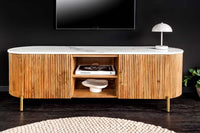 TRES CHIC Massives TV-Board 140cm braun Mangoholz weiß Marmor mit viel Stauraum