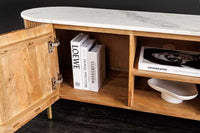 TRES CHIC Massives TV-Board 140cm braun Mangoholz weiß Marmor mit viel Stauraum
