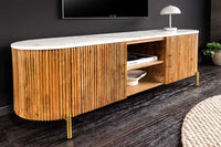 TRES CHIC Massives TV-Board 140cm braun Mangoholz weiß Marmor mit viel Stauraum