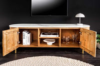 TRES CHIC Massives TV-Board 140cm braun Mangoholz weiß Marmor mit viel Stauraum