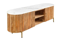 TRES CHIC Massives TV-Board 140cm braun Mangoholz weiß Marmor mit viel Stauraum