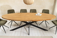 GALAXIE Massiver Esstisch 240cm braun Mangoholz oval schwarz Eisen Sterngestell