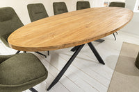 GALAXIE Massiver Esstisch 240cm braun Mangoholz oval schwarz Eisen Sterngestell