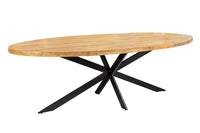 GALAXIE Massiver Esstisch 240cm braun Mangoholz oval schwarz Eisen Sterngestell