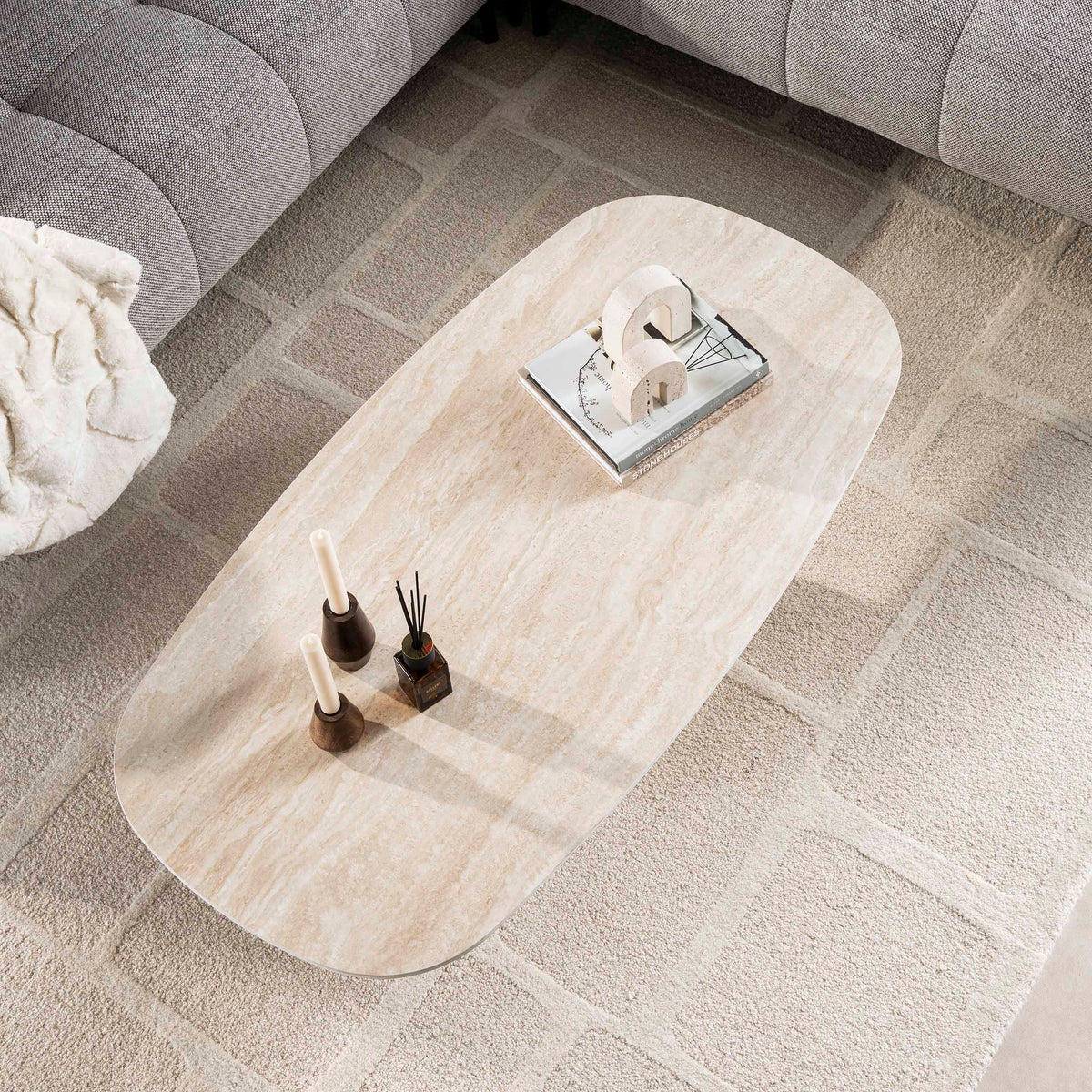 Couchtisch Centro 135cm / 3D Keramik travertin