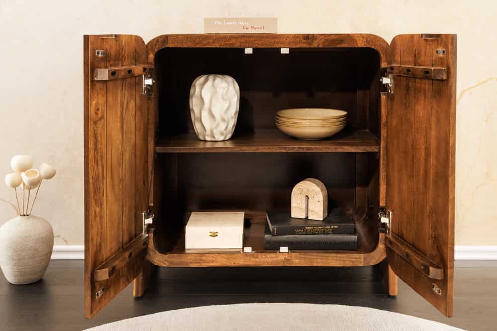 BRASIL Quadratisches Lowboard 75cm braun Mango Massivholz zwei Fächer Schrank