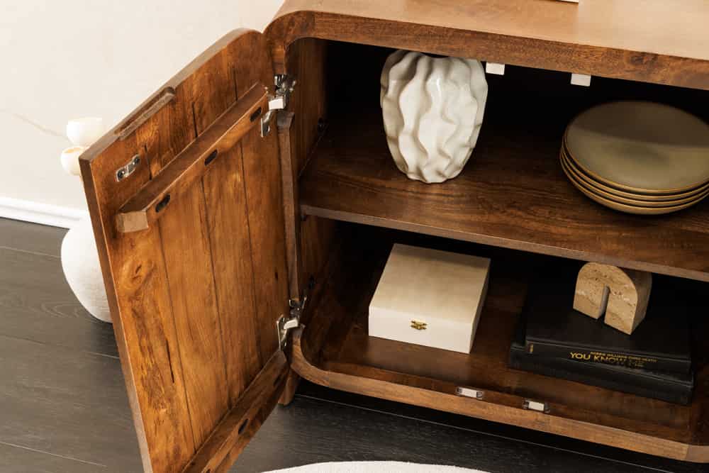 BRASIL Quadratisches Lowboard 75cm braun Mango Massivholz zwei Fächer Schrank