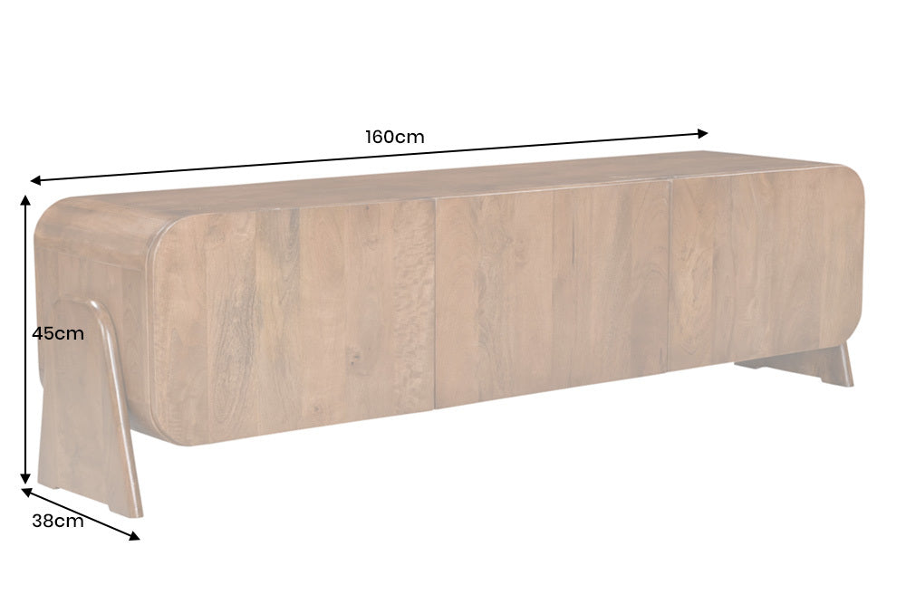 BRASIL Massives TV-Board 160cm braun Mangoholz drei Fächer Lowboard