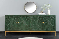 PEACOCK Massives Sideboard  175cm grün Mangoholz Schnitzerei Pfauenmotiv