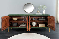 PEACOCK Massives Sideboard  175cm grün Mangoholz Schnitzerei Pfauenmotiv