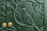 PEACOCK Massives Sideboard  175cm grün Mangoholz Schnitzerei Pfauenmotiv