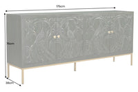 PEACOCK Massives Sideboard  175cm grün Mangoholz Schnitzerei Pfauenmotiv