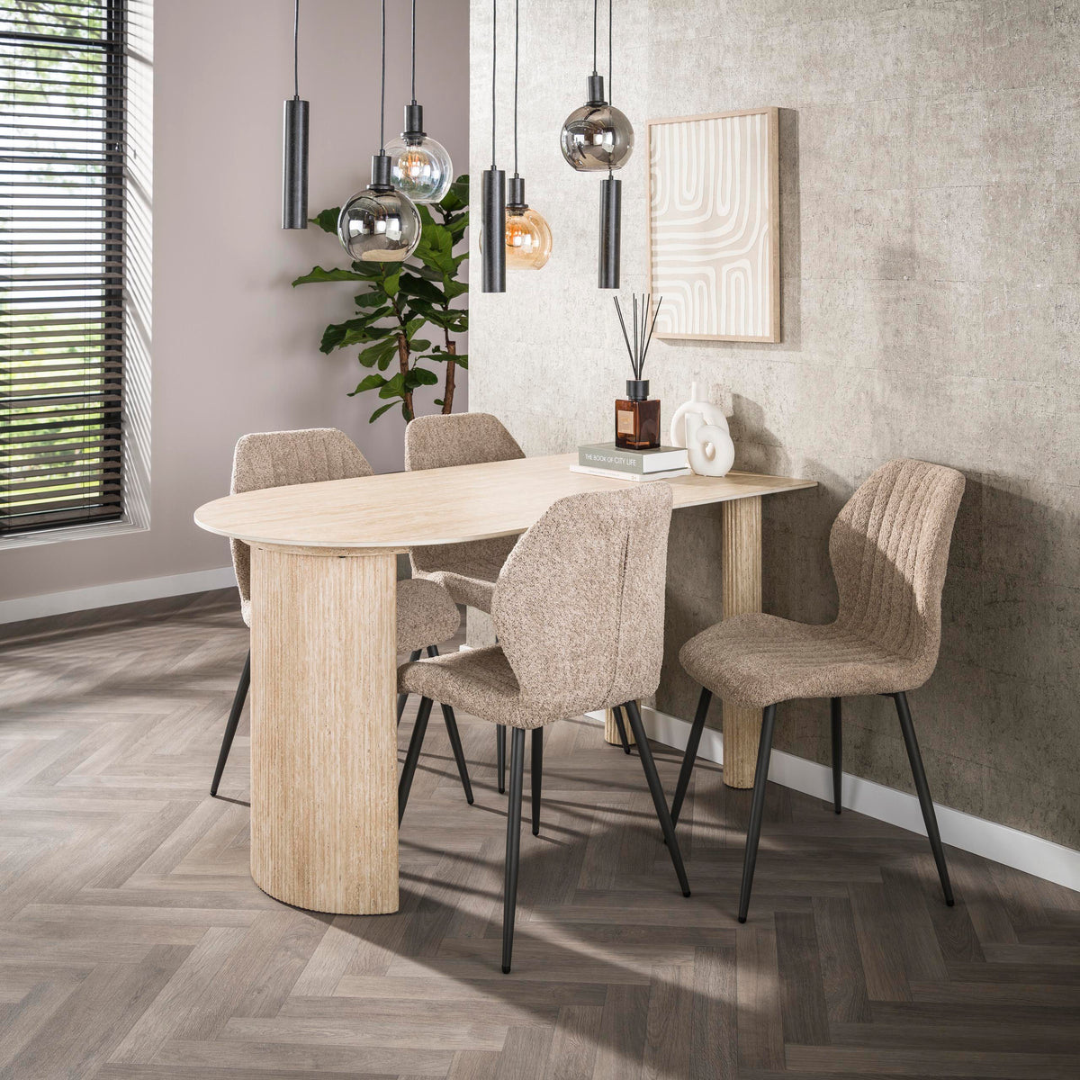ROMANO ARCH Esstisch 1-side 140cm beige Keramik  Travertinoptik