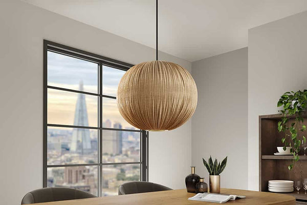 ORGANIC Runde Hängelampe 45cm natur Stoffschirm Boho