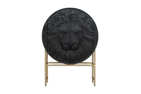 Massives Highboard LION 140cm braun Akazie 3D Schnitzereien Kunstwerk