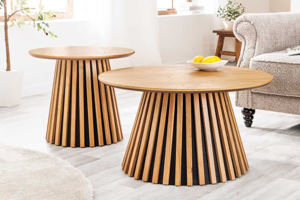 Runder Couchtisch VALHALLA WOOD natur Eichenholz Säulenfuß