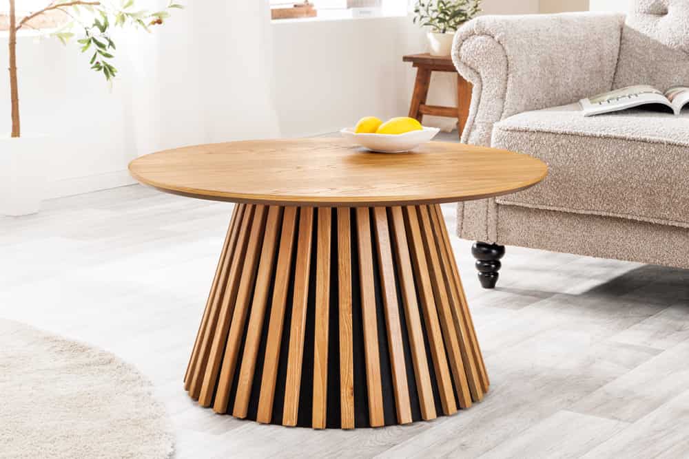 Runder Couchtisch VALHALLA WOOD natur Eichenholz Säulenfuß