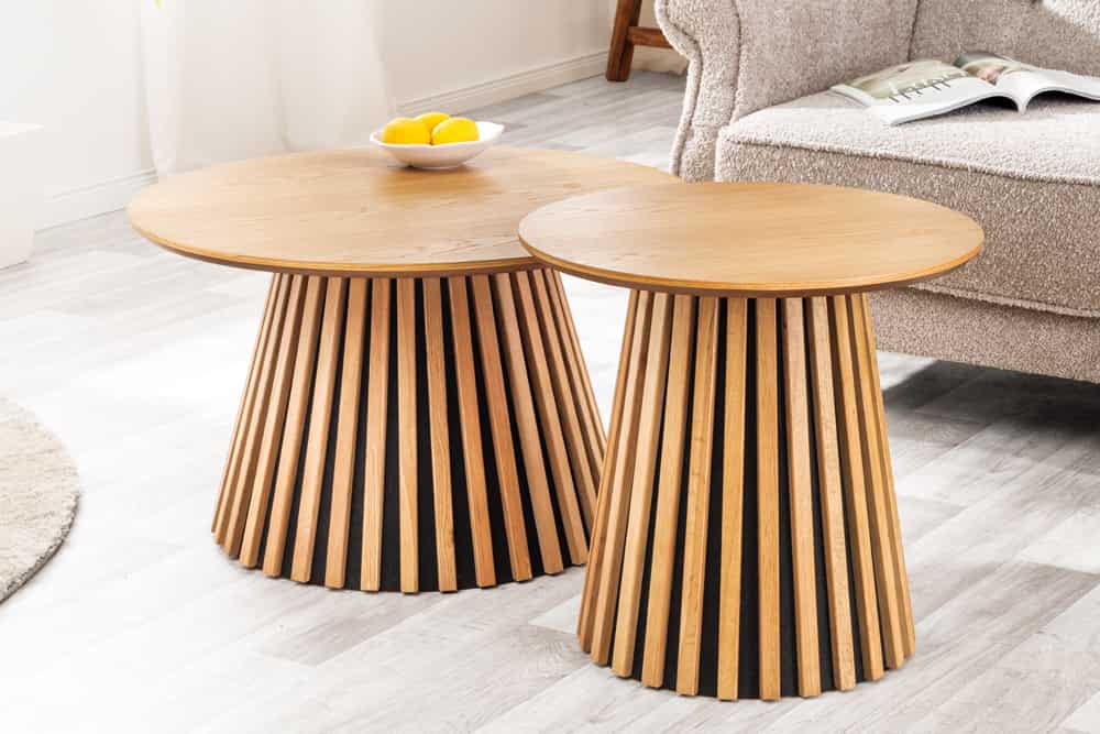 Runder Couchtisch VALHALLA WOOD natur Eichenholz Säulenfuß