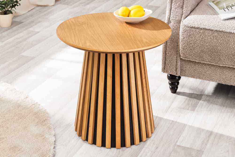 Runder Couchtisch VALHALLA WOOD natur Eichenholz Säulenfuß
