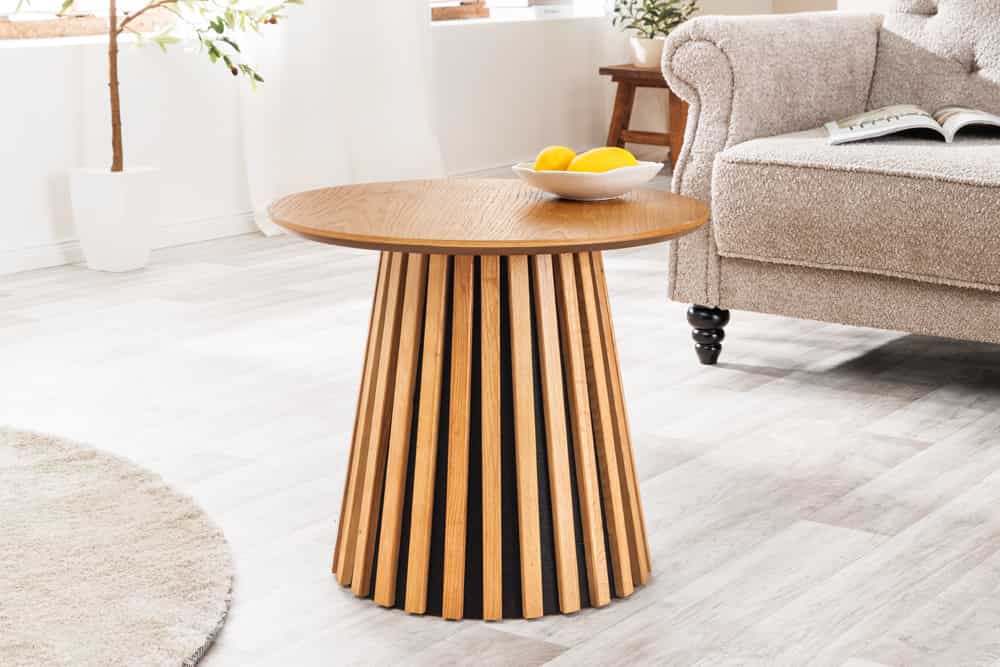 Runder Couchtisch VALHALLA WOOD natur Eichenholz Säulenfuß