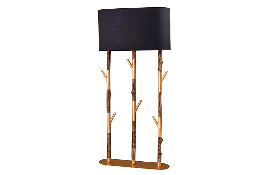 WARDROBE Handgefertigte Stehlampe 155cm schwarz gold natur Eisenholz Massivholz