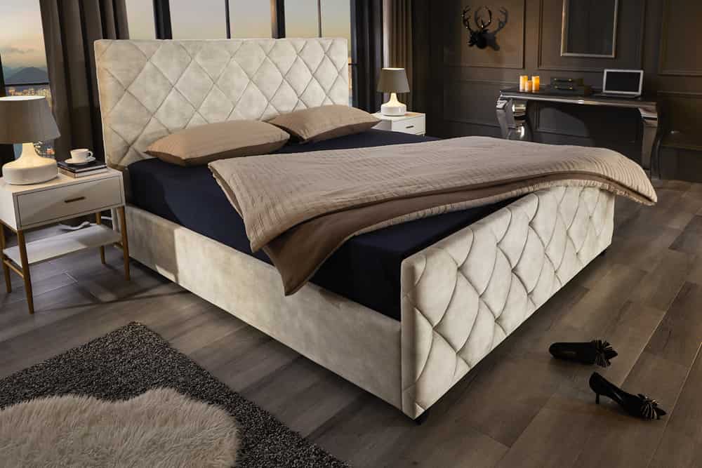 ELYSIUM Design Boxbett 180x200cm Doppelbett Champagner Beige Samt mit Stauraum