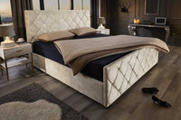 ELYSIUM Design Boxbett 180x200cm Doppelbett Champagner Beige Samt mit Stauraum