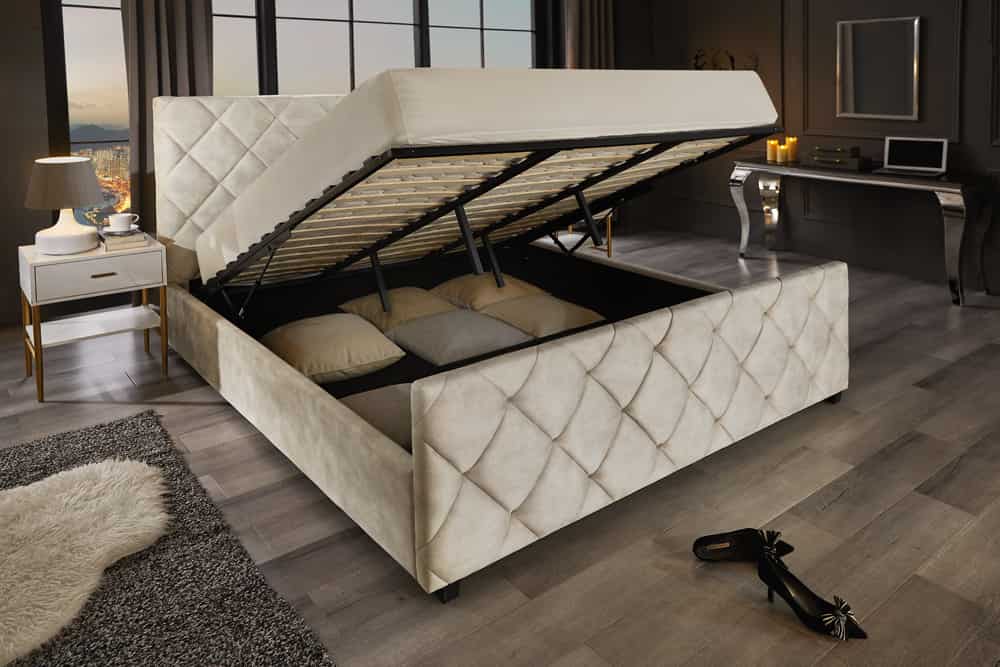 ELYSIUM Design Boxbett 180x200cm Doppelbett Champagner Beige Samt mit Stauraum