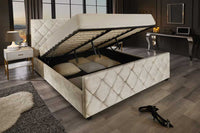 ELYSIUM Design Boxbett 180x200cm Doppelbett Champagner Beige Samt mit Stauraum