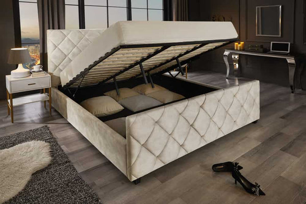 ELYSIUM Design Boxbett 180x200cm Doppelbett Champagner Beige Samt mit Stauraum