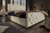 ELYSIUM Design Boxbett 180x200cm Doppelbett Champagner Beige Samt mit Stauraum