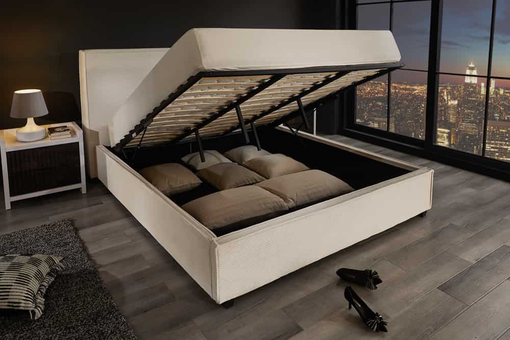 ROCCO Design Boxbett 180x200cm Doppelbett Beige Cord mit Stauraum