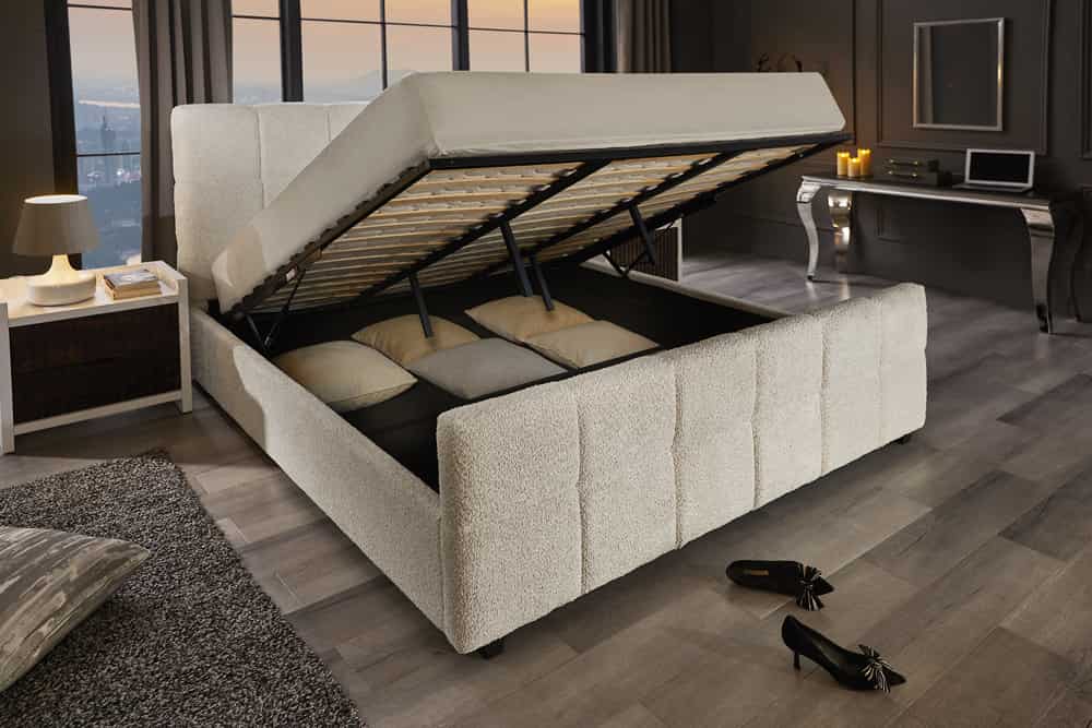 PRESTIGE Design Boxbett 180x200cm Doppelbett Creme Bouclè mit Stauraum