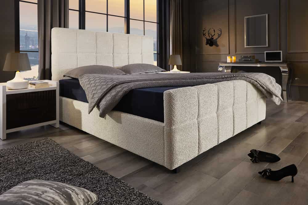 PRESTIGE Design Boxbett 180x200cm Doppelbett Creme Bouclè mit Stauraum