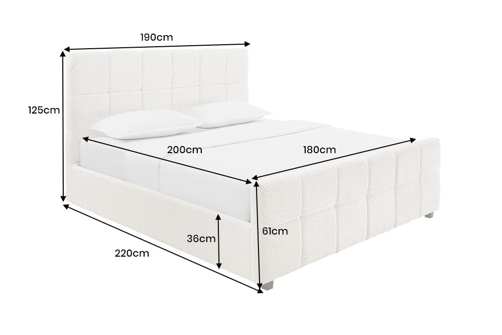 PRESTIGE Design Boxbett 180x200cm Doppelbett Creme Bouclè mit Stauraum