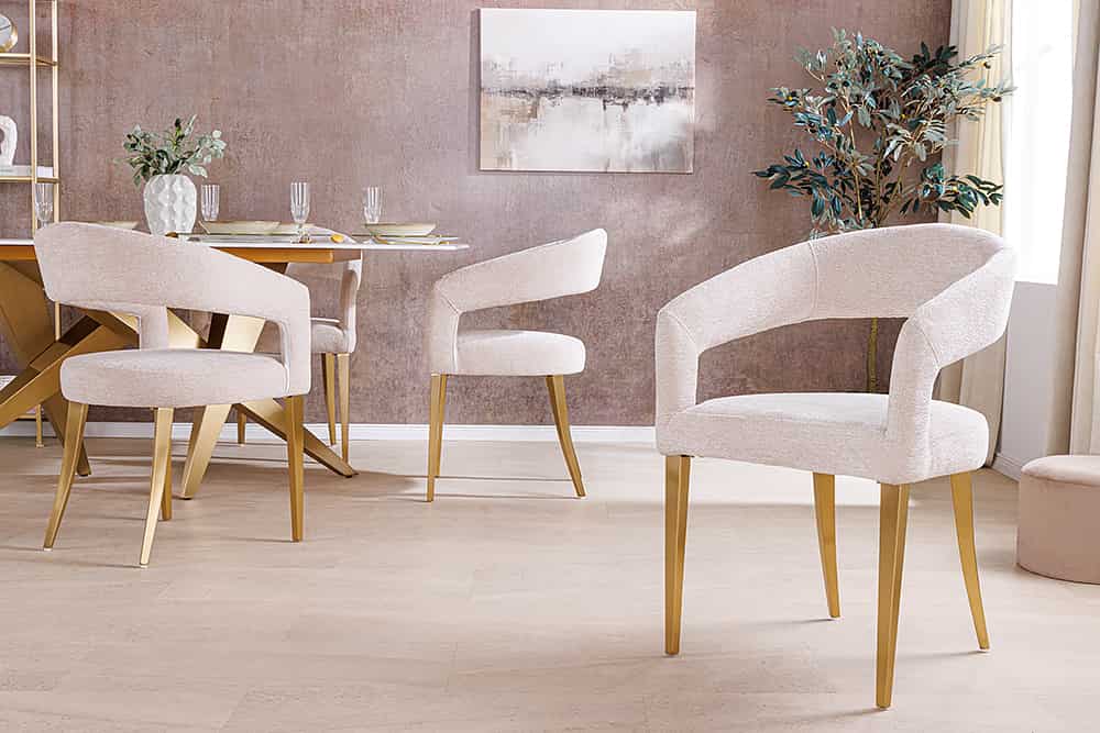 BOUTIQUE Skandinavischer Stuhl Strukturstoff brushed champagner gold Metall