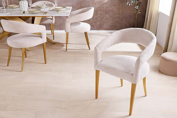BOUTIQUE Skandinavischer Stuhl Strukturstoff brushed champagner gold Metall