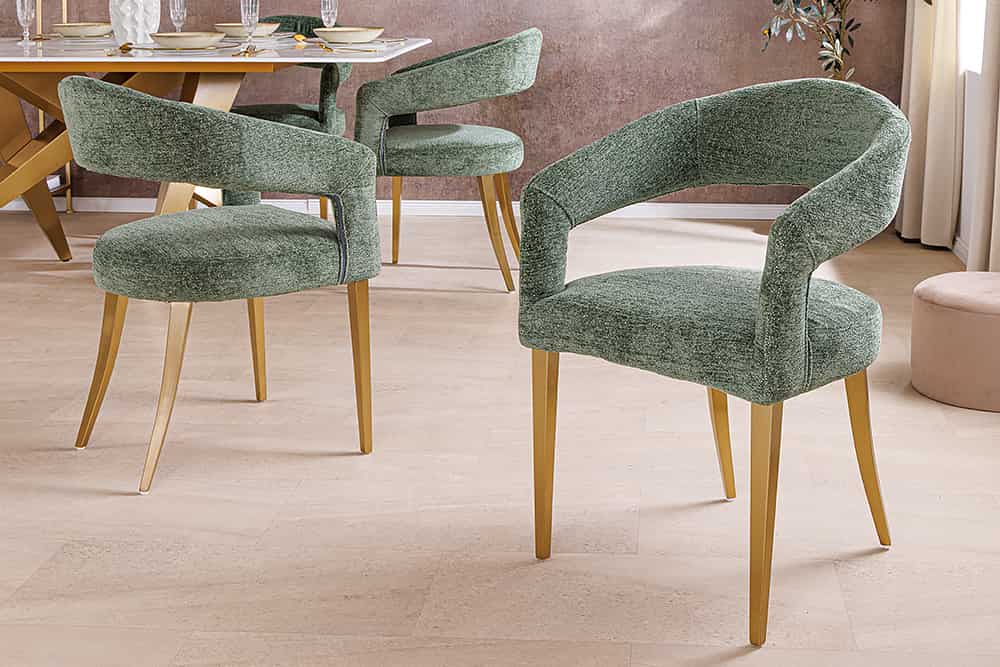 BOUTIQUE Skandinavischer Stuhl Strukturstoff brushed champagner gold Metall