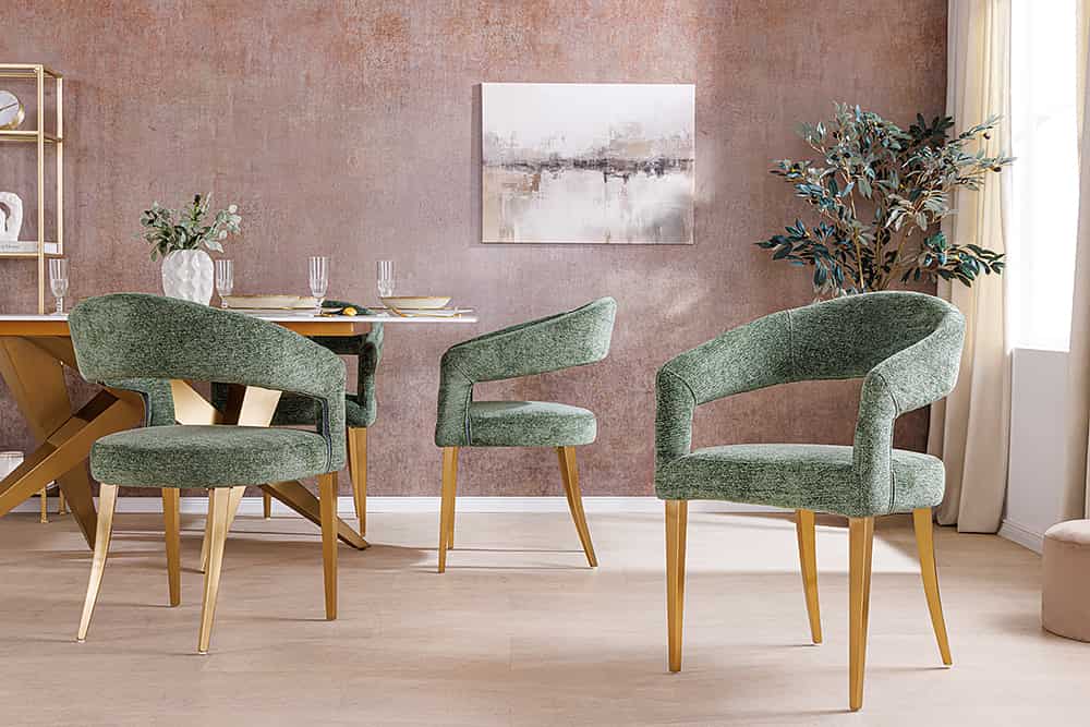 BOUTIQUE Skandinavischer Stuhl Strukturstoff brushed champagner gold Metall