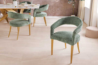 BOUTIQUE Skandinavischer Stuhl Strukturstoff brushed champagner gold Metall