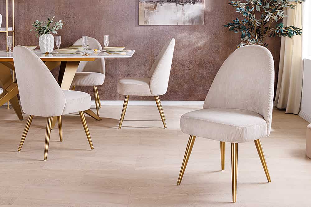 MIA CASA Retro Stuhl beige Cord champagner gold brushed Metall