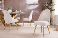 MIA CASA Retro Stuhl beige Cord champagner gold brushed Metall