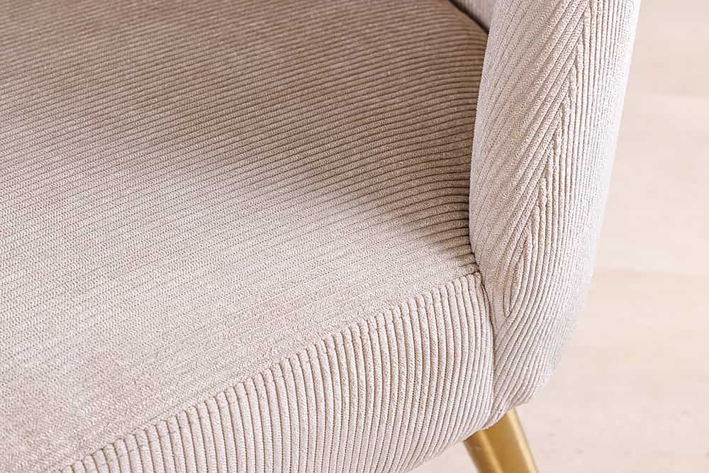 MIA CASA Retro Stuhl beige Cord champagner gold brushed Metall