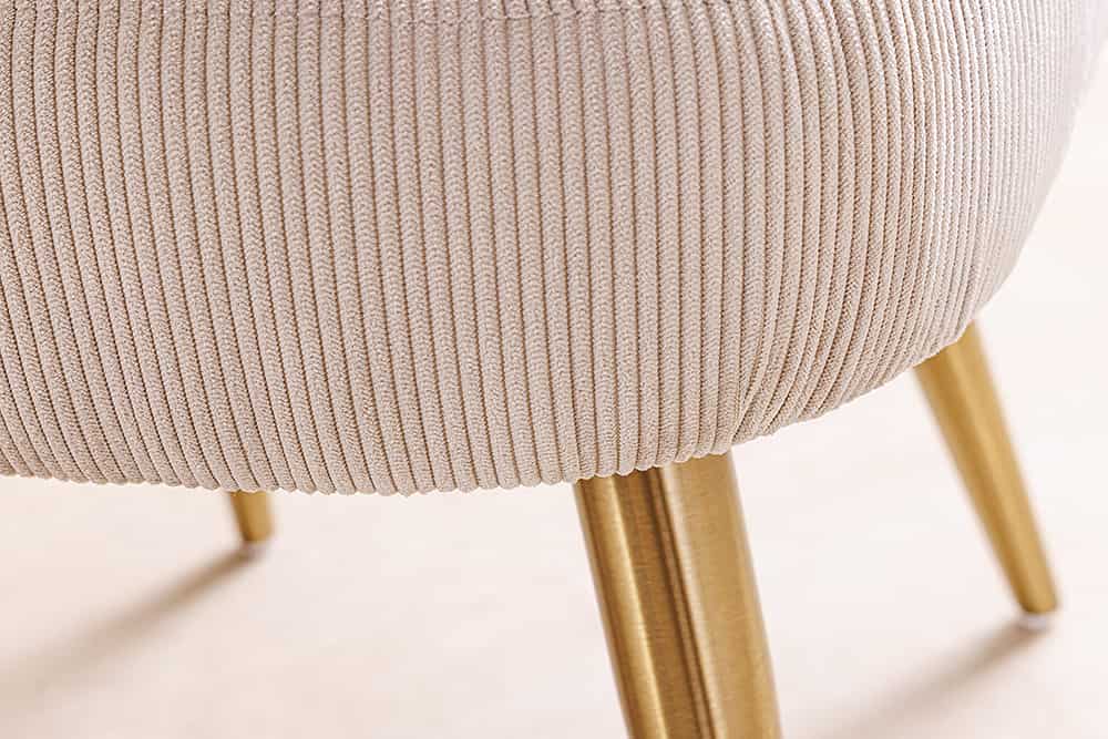 MIA CASA Retro Stuhl beige Cord champagner gold brushed Metall