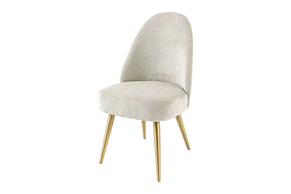 MIA CASA Retro Stuhl beige Cord champagner gold brushed Metall